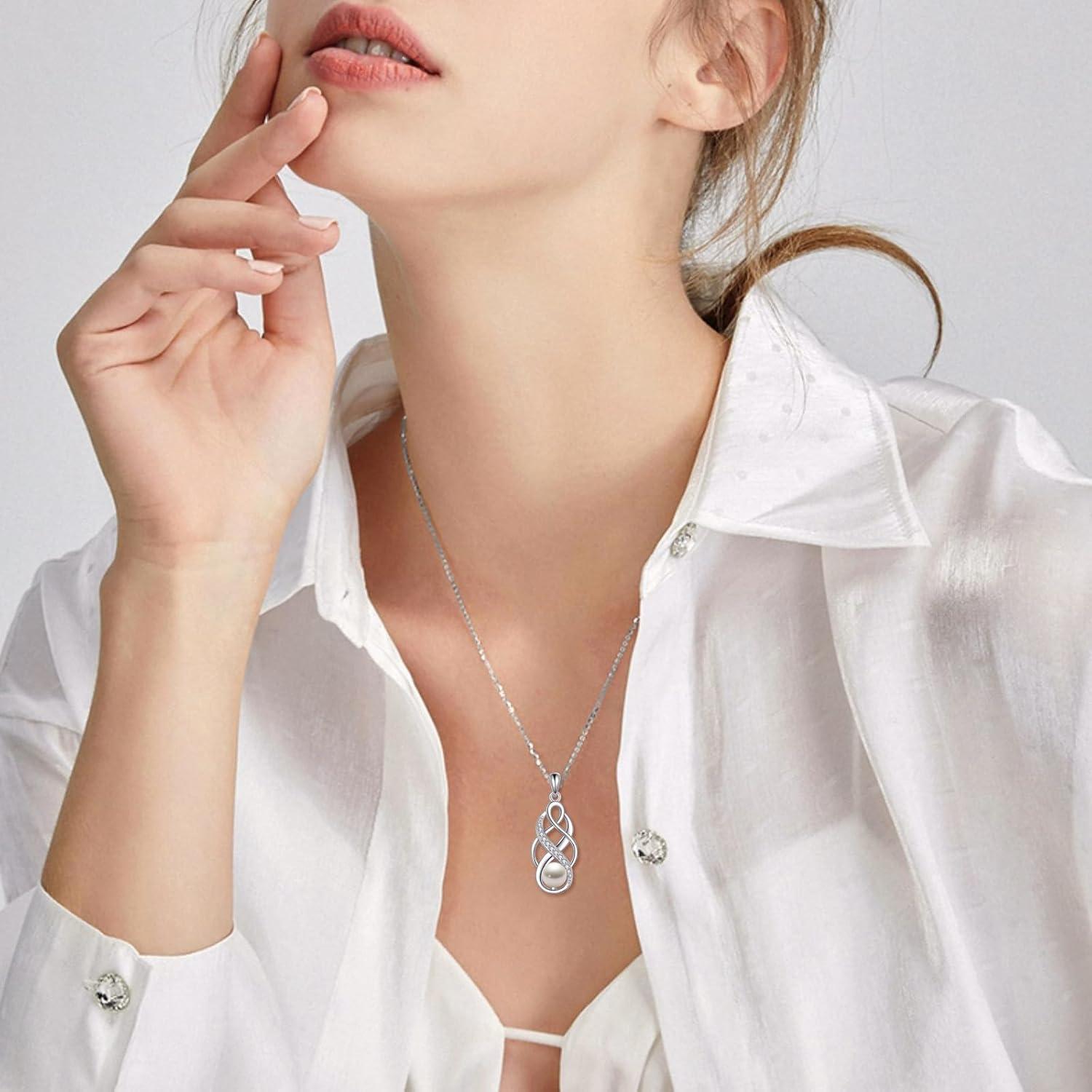 image:imageYFN Pearl Celtic Necklace S925 Sterling Silver for Women Anniversary Irish Celtic Knot Jewelry Present for Women Birthday Gifts7mm Pearl Celtic Necklace
