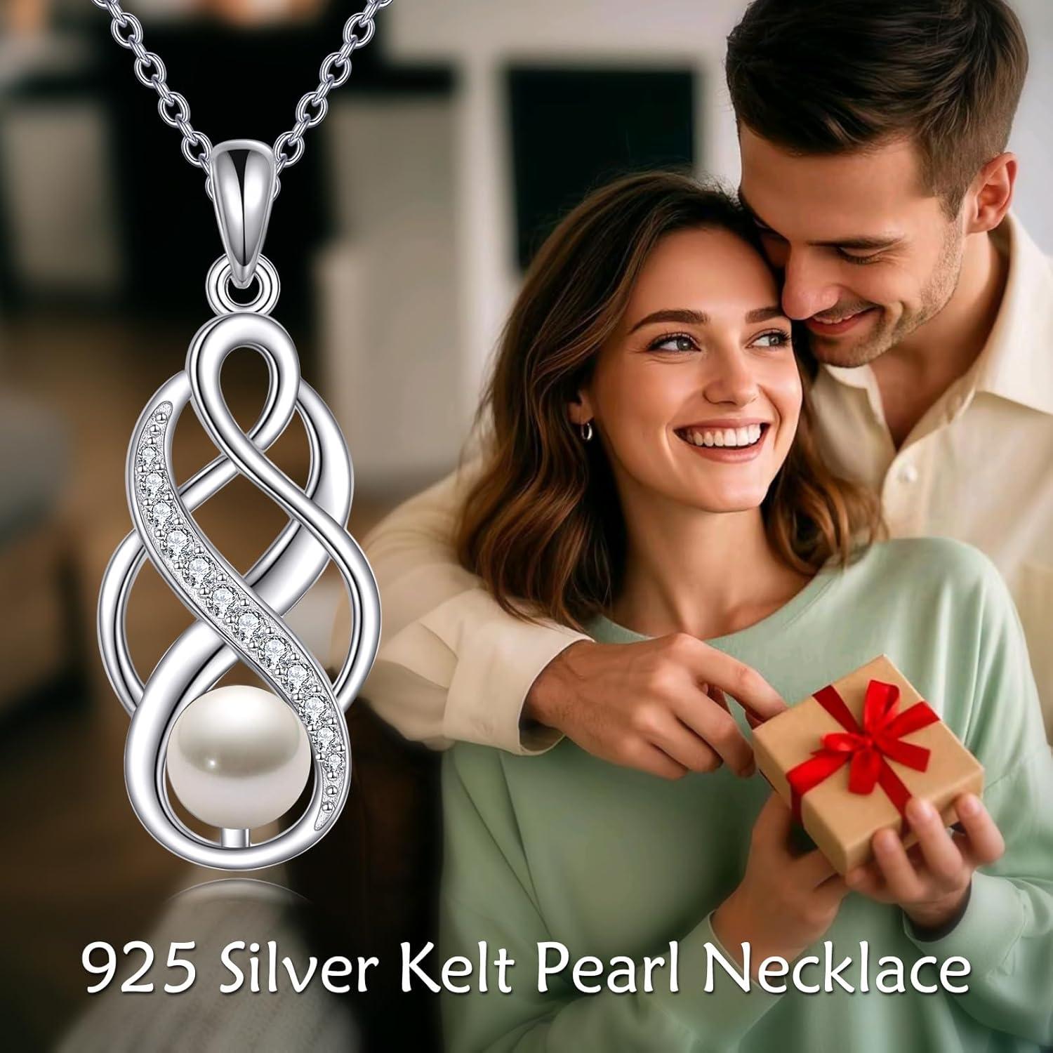 image:imageYFN Pearl Celtic Necklace S925 Sterling Silver for Women Anniversary Irish Celtic Knot Jewelry Present for Women Birthday Gifts7mm Pearl Celtic Necklace
