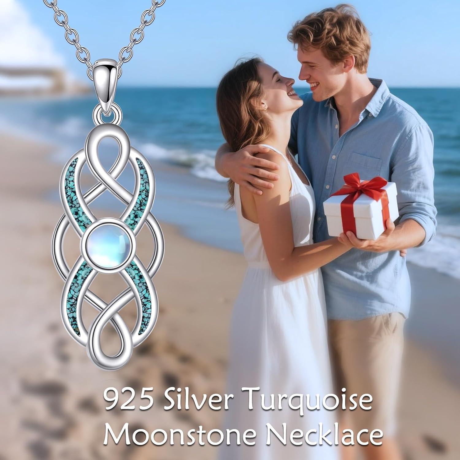 image:imageYFN Pearl Celtic Necklace S925 Sterling Silver for Women Anniversary Irish Celtic Knot Jewelry Present for Women Birthday GiftsTurquoise Moonstone Celtic Knot Necklace