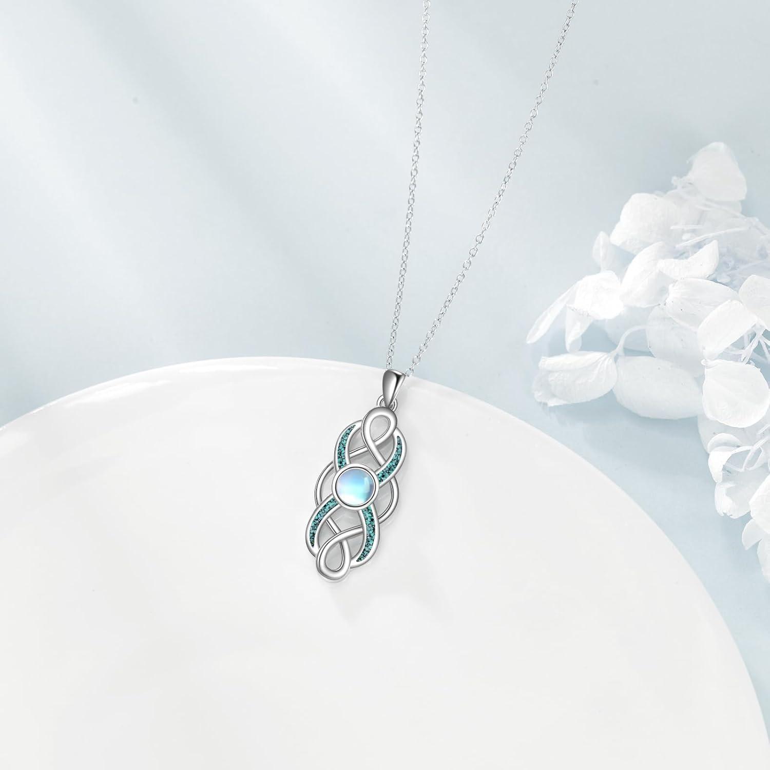 image:imageYFN Pearl Celtic Necklace S925 Sterling Silver for Women Anniversary Irish Celtic Knot Jewelry Present for Women Birthday GiftsTurquoise Moonstone Celtic Knot Necklace