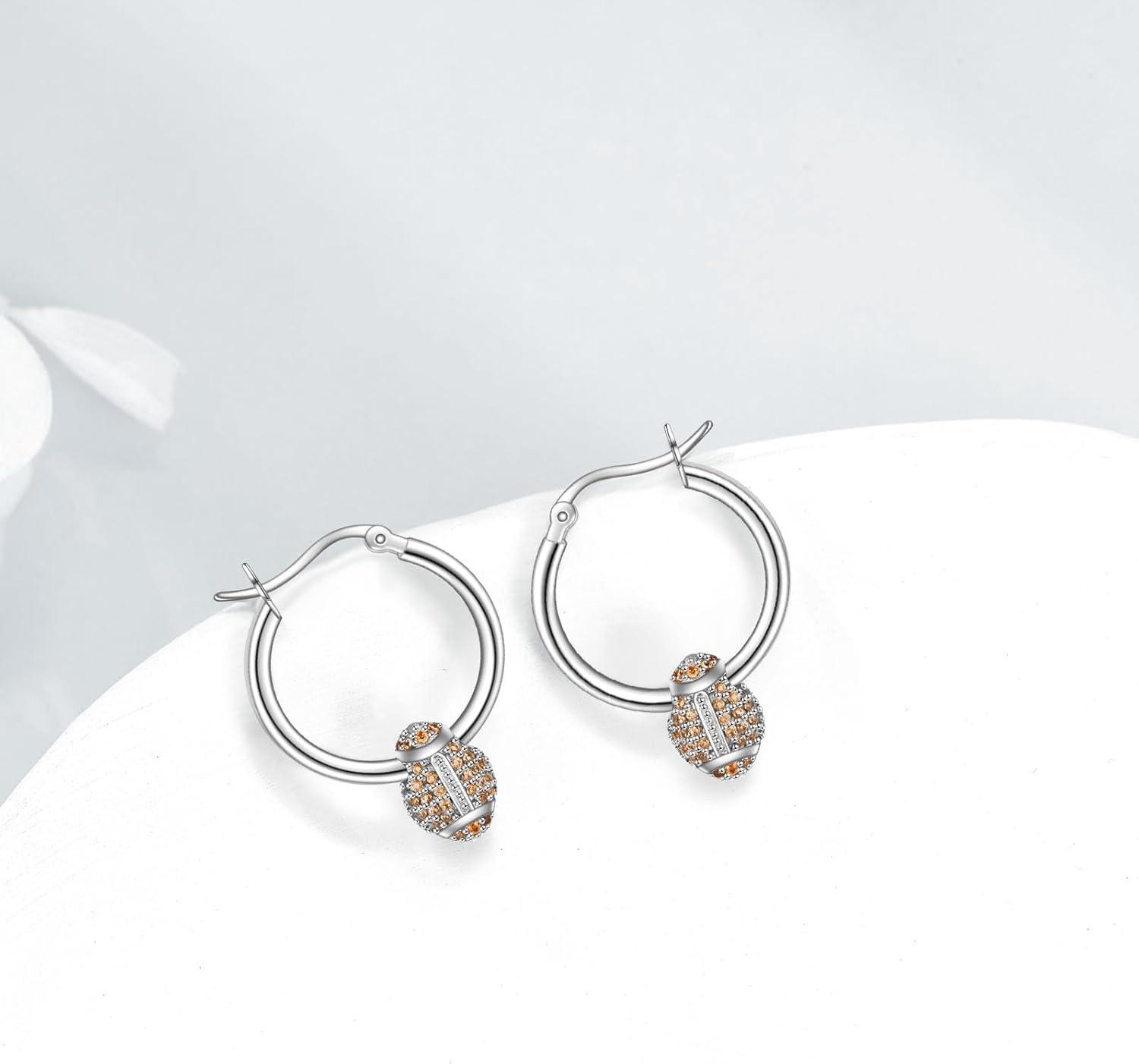 image:imageYFN Soccer Baseball Football Softball Basketball Pickleball Hoop Earrings Sterling Silver Small Huggie Hoop Earrings Gifts for Sensitive EarsFootball Earrings