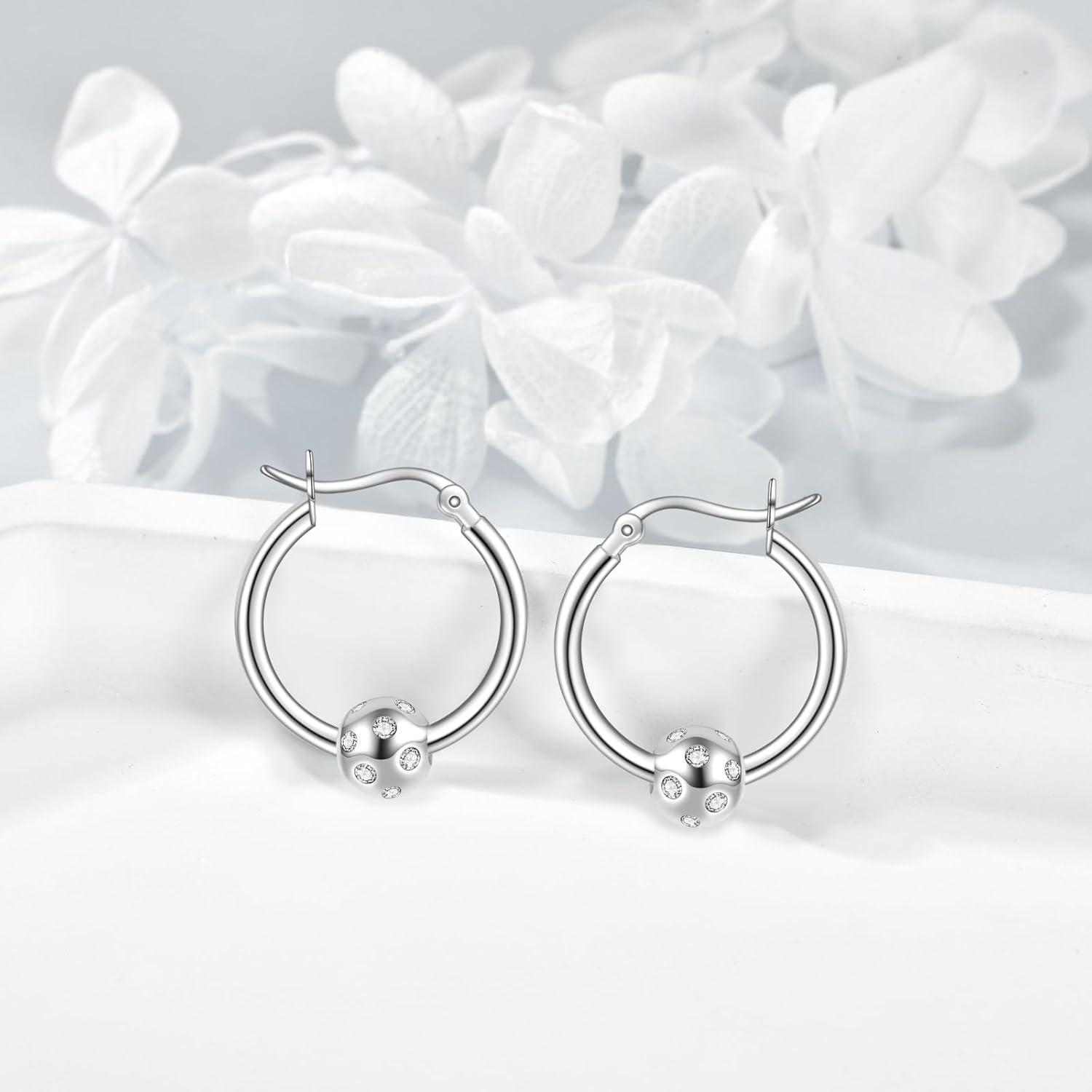 image:imageYFN Soccer Baseball Football Softball Basketball Pickleball Hoop Earrings Sterling Silver Small Huggie Hoop Earrings Gifts for Sensitive EarsPickleball Earrings
