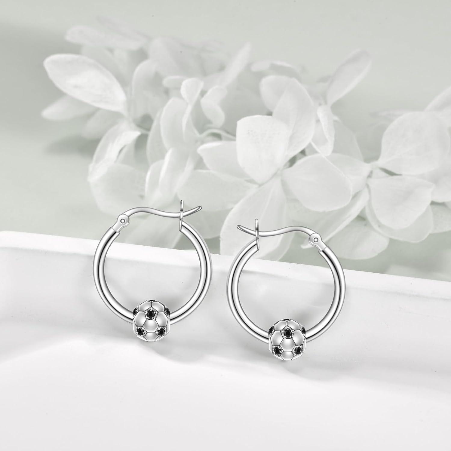 image:imageYFN Soccer Baseball Football Softball Basketball Pickleball Hoop Earrings Sterling Silver Small Huggie Hoop Earrings Gifts for Sensitive EarsSoccer Earrings