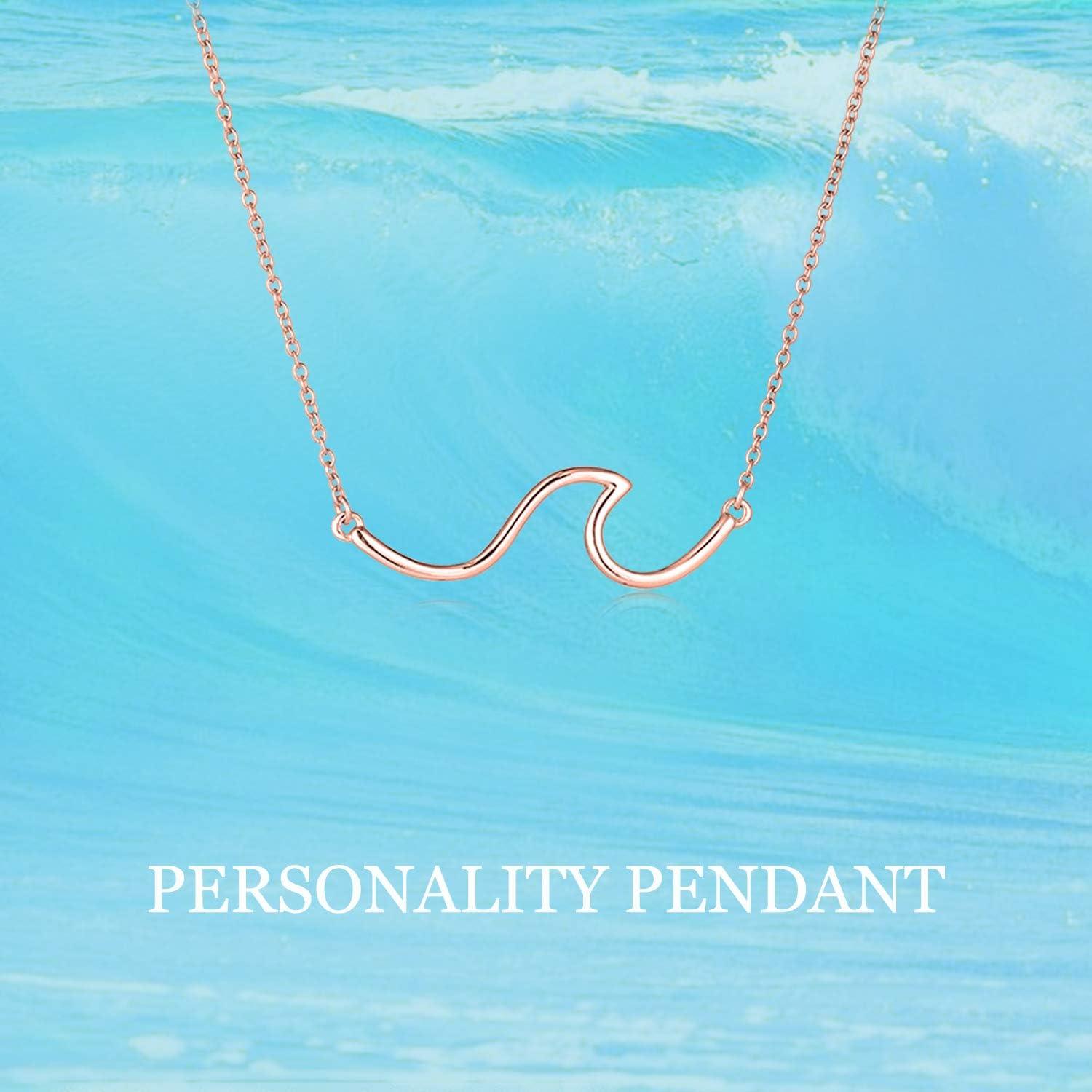 image:imageYFN Wave Necklace Sterling Silver Ocean Wave Necklace Ocean Jewelry Beach Choker Necklace for Women Giftsrose gld