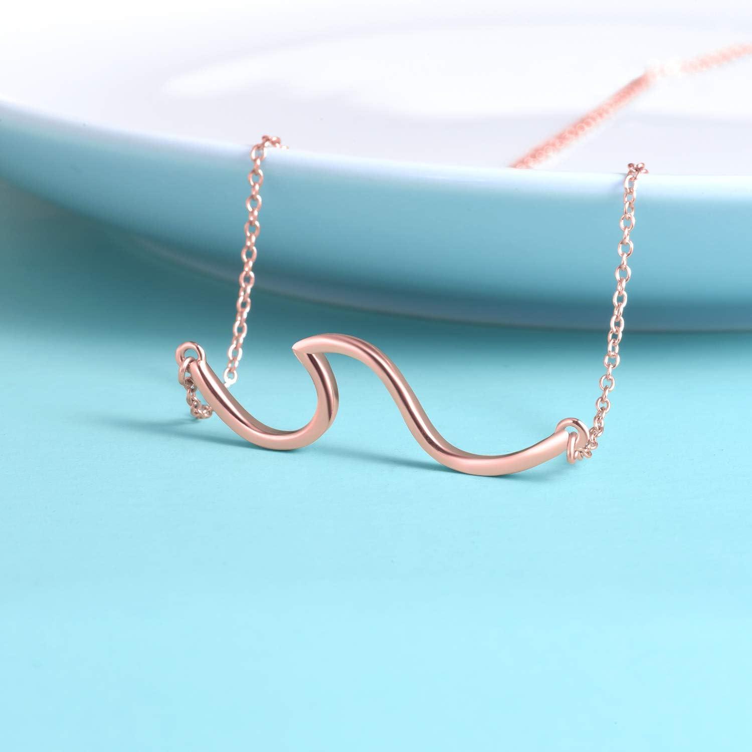image:imageYFN Wave Necklace Sterling Silver Ocean Wave Necklace Ocean Jewelry Beach Choker Necklace for Women Giftsrose gld