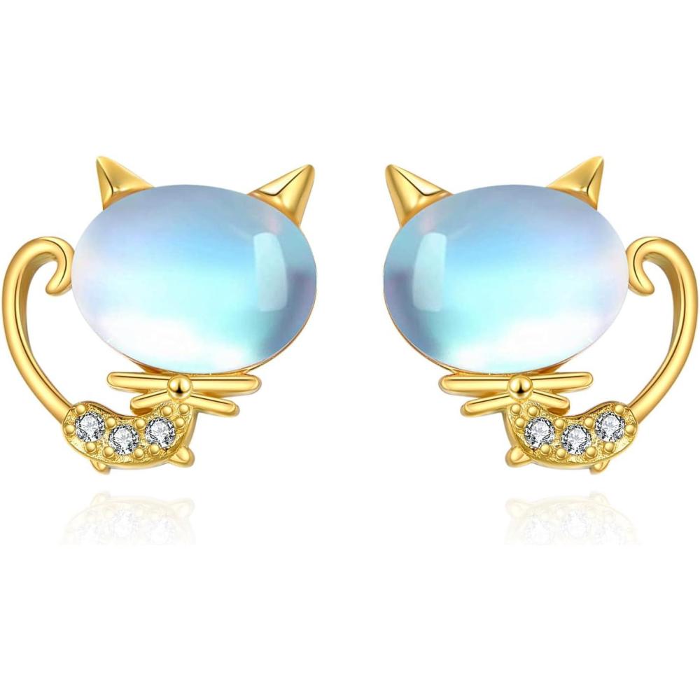 image:imageYFN Cat Earrings Sterling Silver Dangle Drop Leverback Earrings Jewelry Gifts for WomenGoldCat Earrings