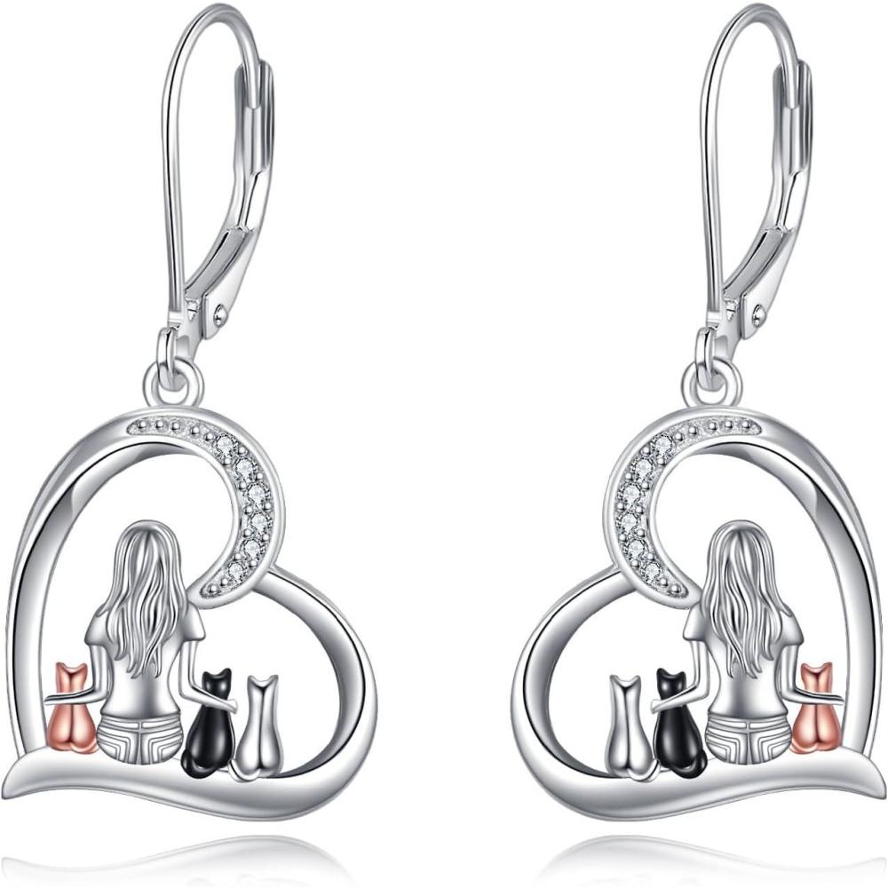 image:imageYFN Cat Earrings Sterling Silver Dangle Drop Leverback Earrings Jewelry Gifts for WomenSilver3 Cat Earrings