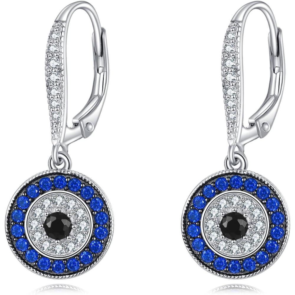 image:imageYFN Evil Eye Earrings for Women Sterling Silver Eye Dangle Earrings Minimalis Jewelry GiftsSilverEvil Eye Earrings