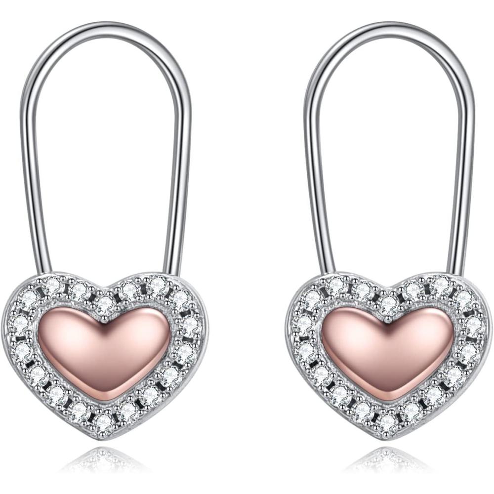 image:imageYFN Heart Safety Pin Earrings Sterling Silver Hoop Earrings for Women Drop Dangle Earring Gifts