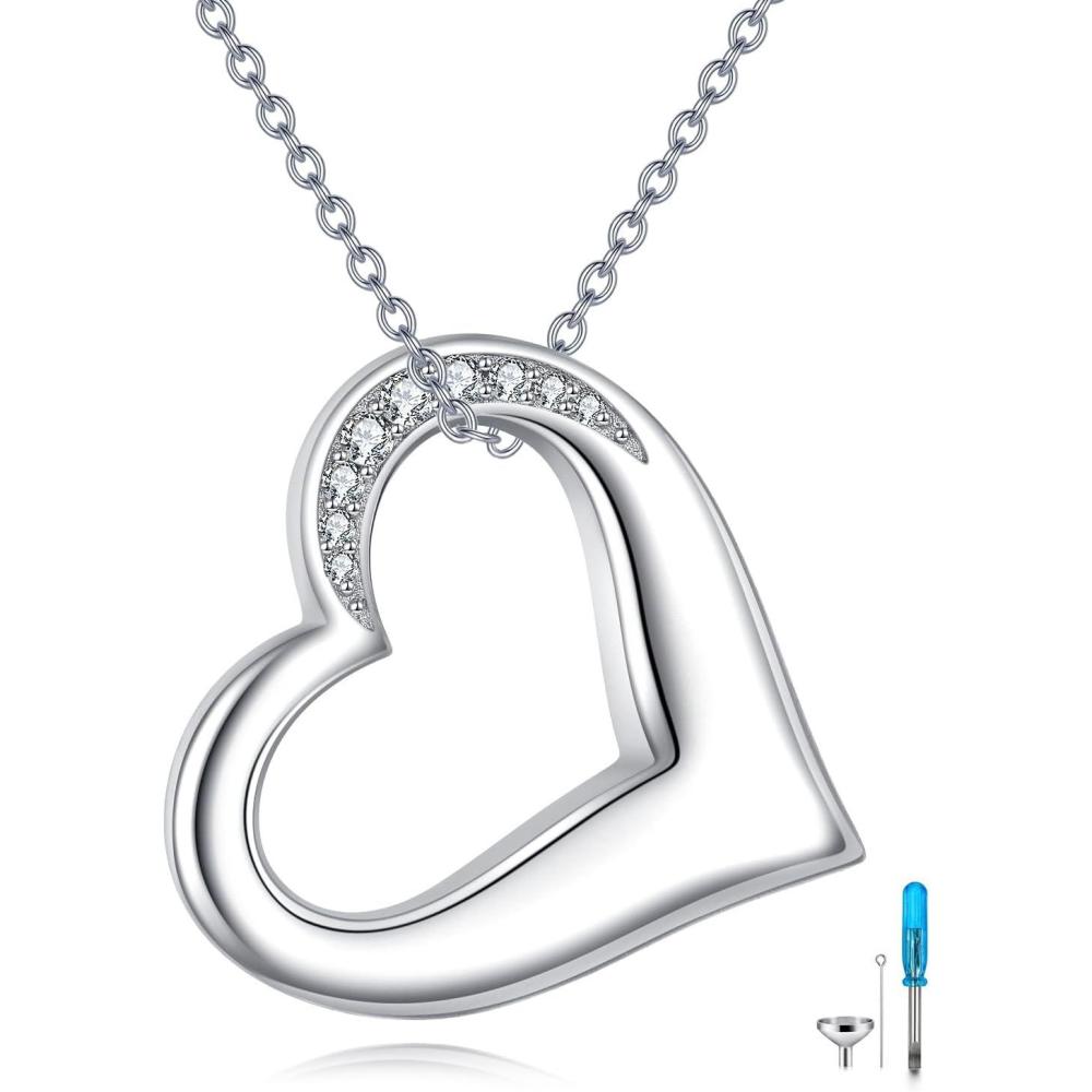 image:imageYFN Heart Urn Pendant Necklace for Ashes S925 Sterling Silver Cremation Jewelry Keepsake for Loved Ones Adjustable Chain for Women Men