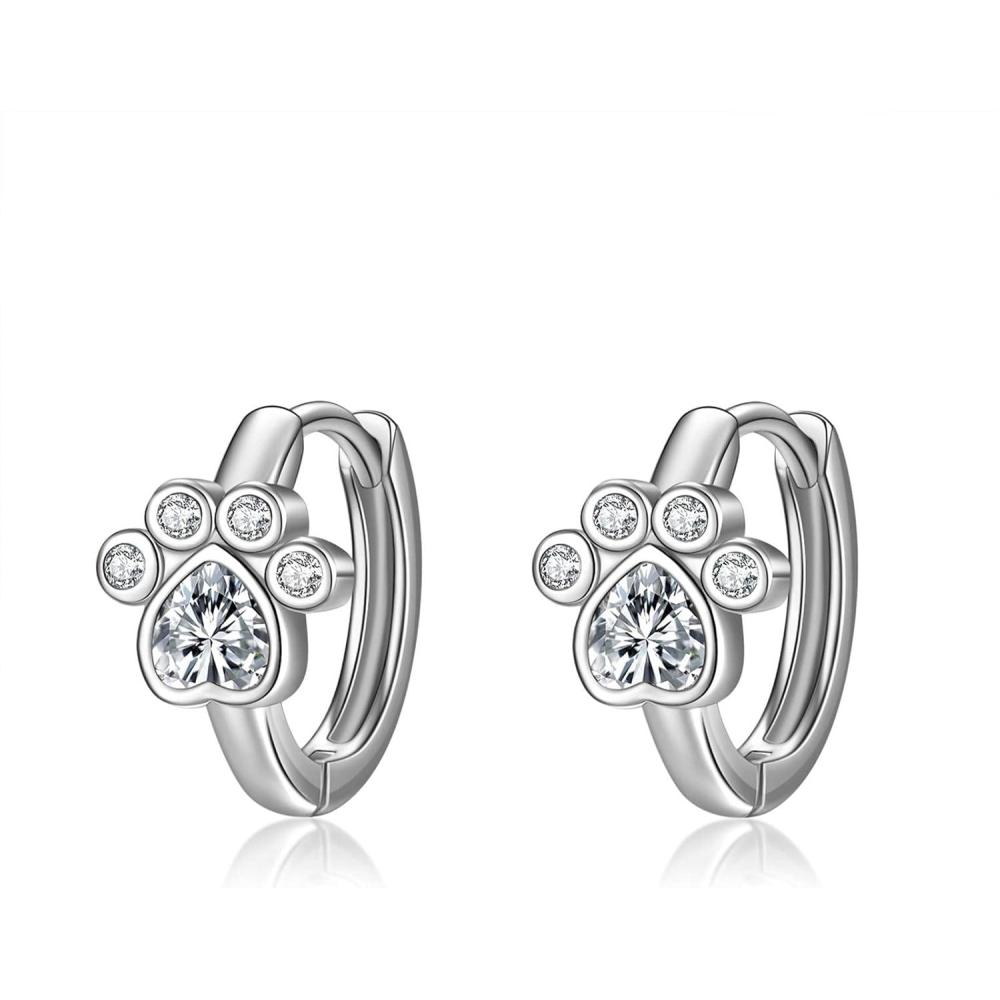 image:imageYFN Paw Print Earrings 925 Sterling Silver Pet Paw Huggie Hoop Earrings Tiny Cute Jewelry Gift for Women