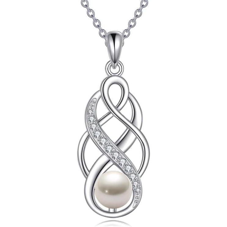 image:imageYFN Pearl Celtic Necklace S925 Sterling Silver for Women Anniversary Irish Celtic Knot Jewelry Present for Women Birthday Gifts7mm Pearl Celtic Necklace