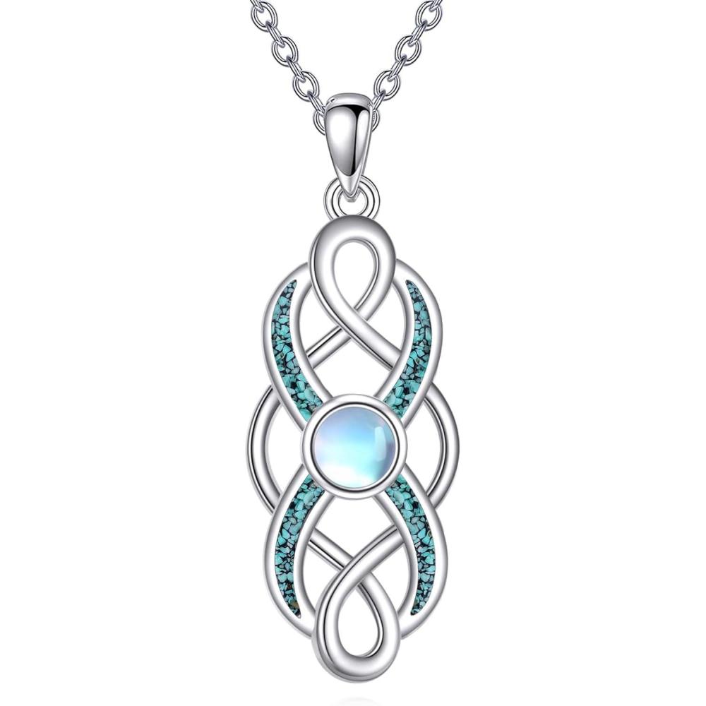 image:imageYFN Pearl Celtic Necklace S925 Sterling Silver for Women Anniversary Irish Celtic Knot Jewelry Present for Women Birthday GiftsTurquoise Moonstone Celtic Knot Necklace