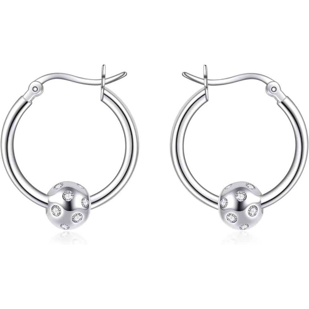 image:imageYFN Soccer Baseball Football Softball Basketball Pickleball Hoop Earrings Sterling Silver Small Huggie Hoop Earrings Gifts for Sensitive EarsPickleball Earrings
