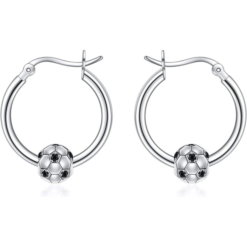 image:imageYFN Soccer Baseball Football Softball Basketball Pickleball Hoop Earrings Sterling Silver Small Huggie Hoop Earrings Gifts for Sensitive EarsSoccer Earrings