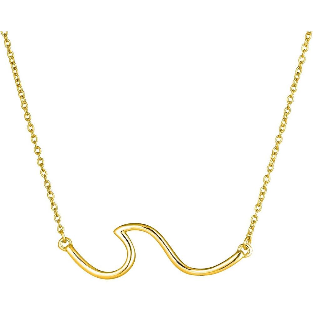 image:imageYFN Wave Necklace Sterling Silver Ocean Wave Necklace Ocean Jewelry Beach Choker Necklace for Women Giftsgold tone