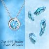 925 Sterling Silver Solitaire Cubic Zirconia Necklace for Women Teen Girls(December – Sea Blue)