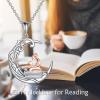 YFN 925 Sterling Silver Book Lover Necklace Reading Pendant for Women Graduation Gift Jewelry for Student Friends Classmate(A02 Moon and Girl)