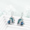 YFN Cat Earrings Sterling Silver Dangle Drop Leverback Earrings Jewelry Gifts for Women(Abalone-Cat Earrings)