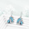 YFN Cat Earrings Sterling Silver Dangle Drop Leverback Earrings Jewelry Gifts for Women(Turquoise-Cat Earrings)