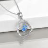 YFN Paw Print Necklace Sterling Silver Dog Cat Charms Pendant Cremation Jewelry Cat Dog Memorial Gifts for Women Girls(Blue Opal)