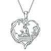 YFN 925 Sterling Silver Book Lover Necklace Reading Pendant for Women Graduation Gift Jewelry for Student Friends Classmate(A01 Reading-1)