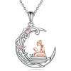 YFN 925 Sterling Silver Book Lover Necklace Reading Pendant for Women Graduation Gift Jewelry for Student Friends Classmate(A02 Moon and Girl)