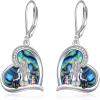YFN Cat Earrings Sterling Silver Dangle Drop Leverback Earrings Jewelry Gifts for Women(Abalone-Cat Earrings)