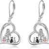 YFN Cat Earrings Sterling Silver Dangle Drop Leverback Earrings Jewelry Gifts for Women(Silver-3 Cat Earrings)