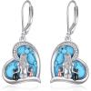 YFN Cat Earrings Sterling Silver Dangle Drop Leverback Earrings Jewelry Gifts for Women(Turquoise-Cat Earrings)