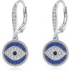 Silver-Evil Eye Earrings Dark Blue