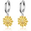 YFN Gold Sunflower Earrings Sterling Silver Sunflower Dangle Huggie Hoop Earrings Jewelry Gifts for Women