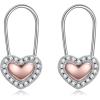 YFN Heart Safety Pin Earrings Sterling Silver Hoop Earrings for Women Drop Dangle Earring Gifts