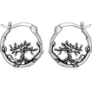 925 Sterling Silver Small Hoop Earrings Hypoallergenic Earring Jewelry for Sensitive Ears(Tree)