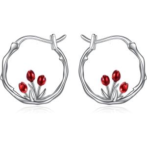 925 Sterling Silver Small Hoop Earrings Hypoallergenic Earring Jewelry for Sensitive Ears(Tulip)