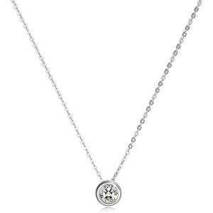 925 Sterling Silver Solitaire Cubic Zirconia Necklace for Women Teen Girls(April – Clear)