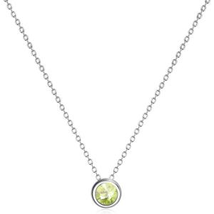 925 Sterling Silver Solitaire Cubic Zirconia Necklace for Women Teen Girls(August-Simulated Peridot)