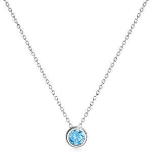 925 Sterling Silver Solitaire Cubic Zirconia Necklace for Women Teen Girls(December – Sea Blue)
