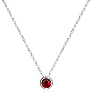 925 Sterling Silver Solitaire Cubic Zirconia Necklace for Women Teen Girls(January – Garnet)