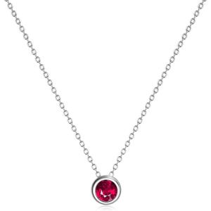 925 Sterling Silver Solitaire Cubic Zirconia Necklace for Women Teen Girls(July – Red)