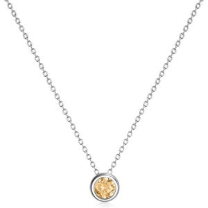925 Sterling Silver Solitaire Cubic Zirconia Necklace for Women Teen Girls(November – Citrine)