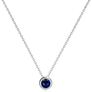 925 Sterling Silver Solitaire Cubic Zirconia Necklace for Women Teen Girls(September – Blue)