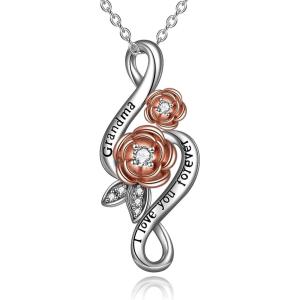 Grandma Necklace 925 Sterling Silver Jewelry Mothers Day Gifts for Grandma from Granddaughter Grandma I love You Forever Necklace for Women Birthday Gifts for Grandma(Silver Rose Gold-Grandma)