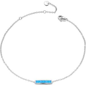 Sterling Silver Created Opal Anklets Dainty Foot Ankle Bracelets for Women(Blue Bar-silver)