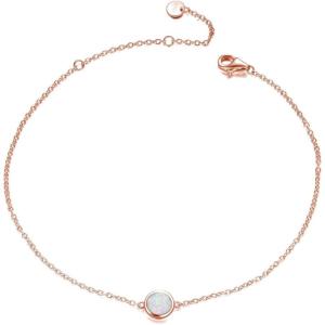 Sterling Silver Created Opal Anklets Dainty Foot Ankle Bracelets for Women(White Disc-rose gold plated)