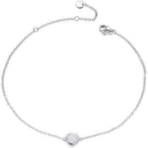 Sterling Silver Created Opal Anklets Dainty Foot Ankle Bracelets for Women(White Disc-silver)
