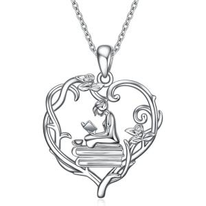 YFN 925 Sterling Silver Book Lover Necklace Reading Pendant for Women Graduation Gift Jewelry for Student Friends Classmate(A01 Reading-1)