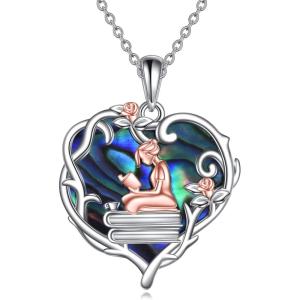 YFN 925 Sterling Silver Book Lover Necklace Reading Pendant for Women Graduation Gift Jewelry for Student Friends Classmate(A04 Abalone Shell)