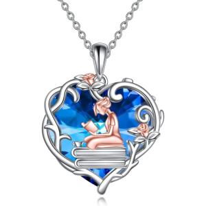 YFN 925 Sterling Silver Book Lover Necklace Reading Pendant for Women Graduation Gift Jewelry for Student Friends Classmate(A06 Crystal)