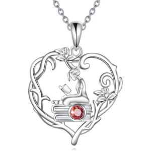 YFN 925 Sterling Silver Book Lover Necklace Reading Pendant for Women Graduation Gift Jewelry for Student Friends Classmate(B01 January)
